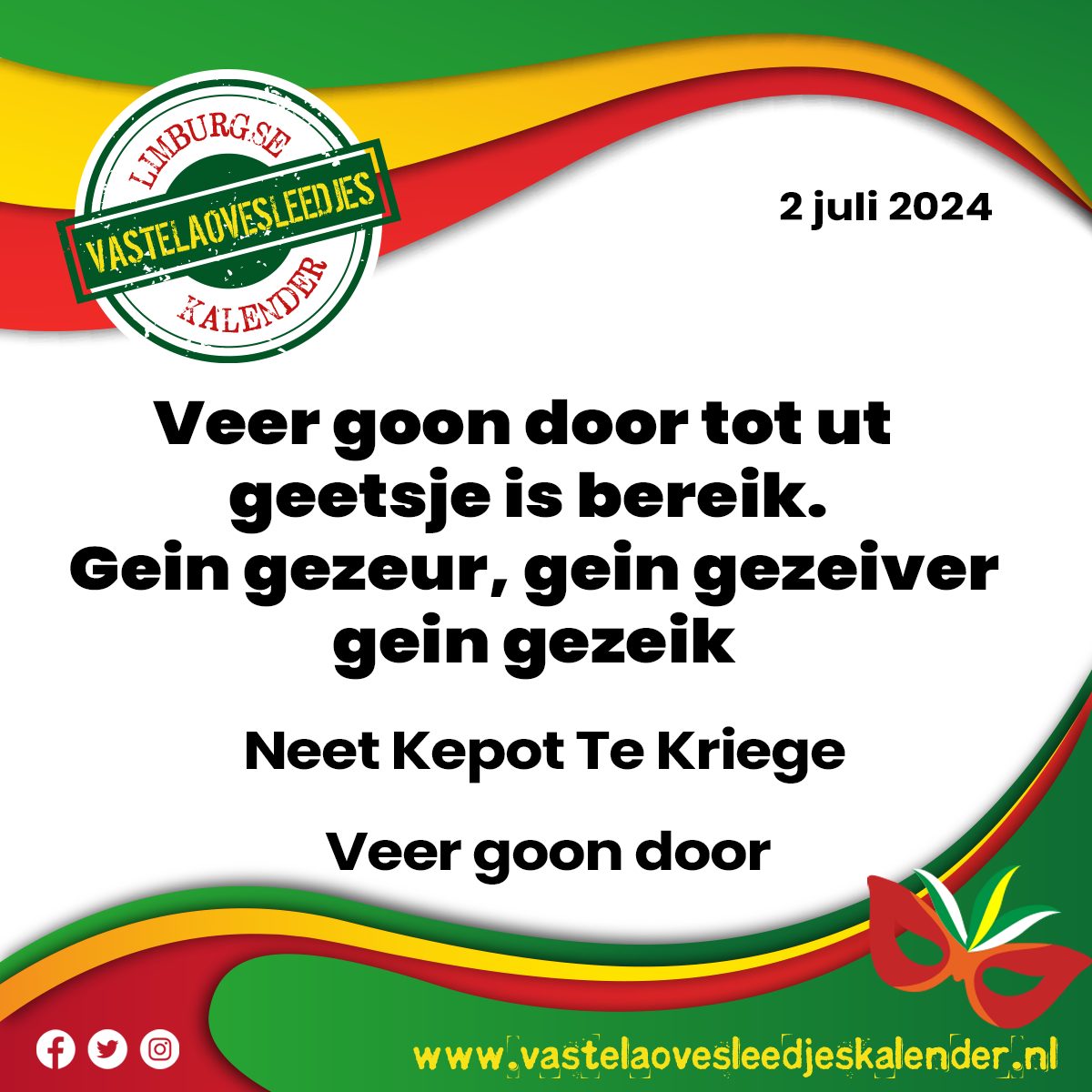 Veer goon door tot ut geetsje is bereik. Gein gezeur gein gezeiver gein gezeik